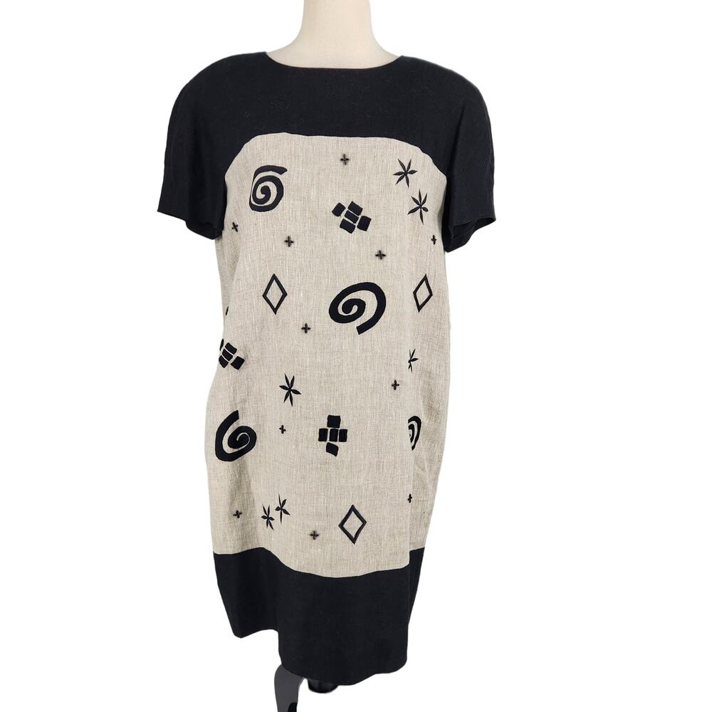 Liz Claiborne Dresses Linen Embroidered Beaded Rounded Shoulder Dress